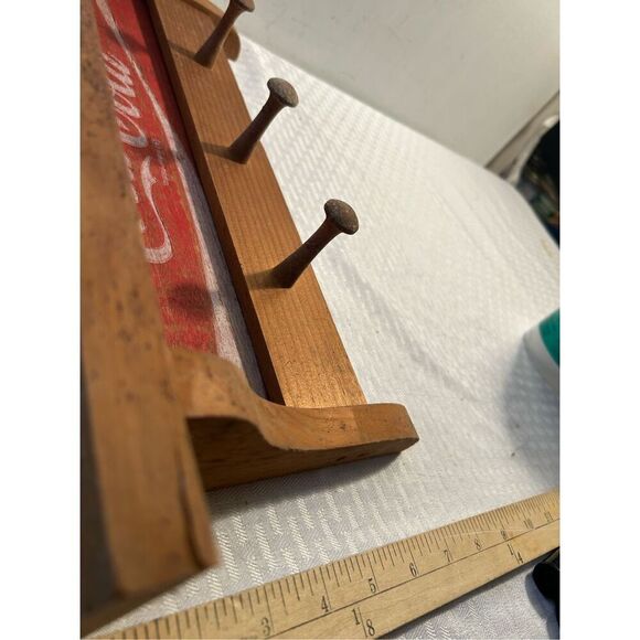 Coke Cola wooden peg coat hat rack 17.5"x3.5" (discoloration) - Picture 8 of 8